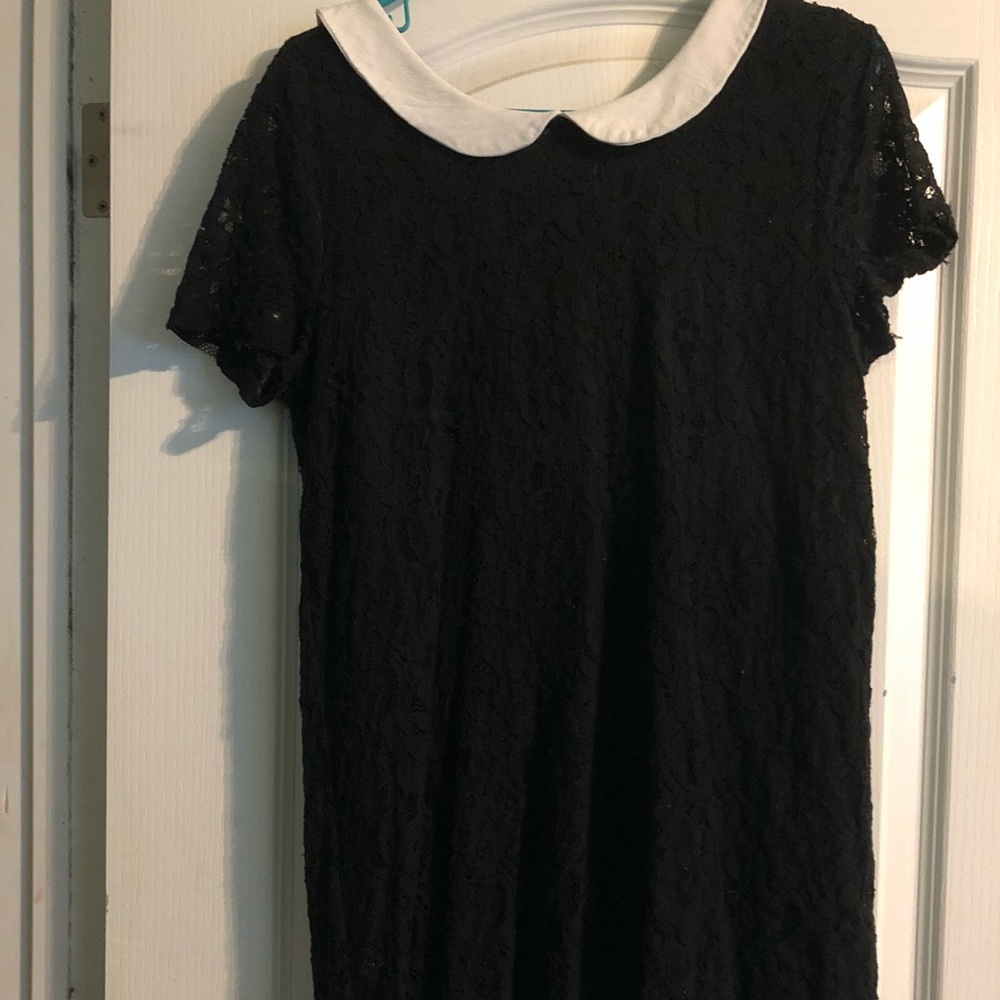 Black lace collared mini dress